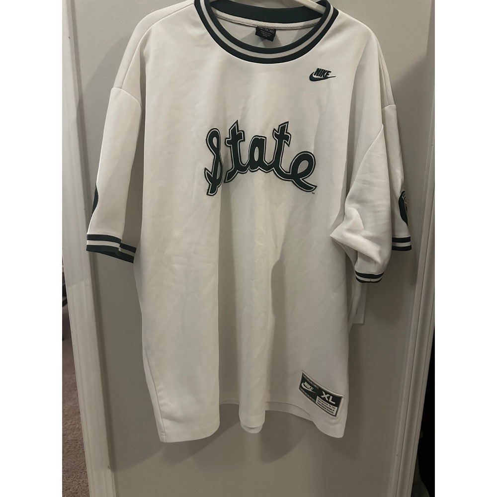 Nike Team Michigan State Spartans Shooting Shirt Mens XL White Green Vintage MSU